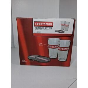 Craftsman Pint 16 oz. Glass Gift Set of 2 Tumbler Glasses With Tin Coasters Open